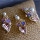 Set Of 3: Bridal Faux Pearl Leaf Hair Clip Set Of 3 - Champagne - One Size
