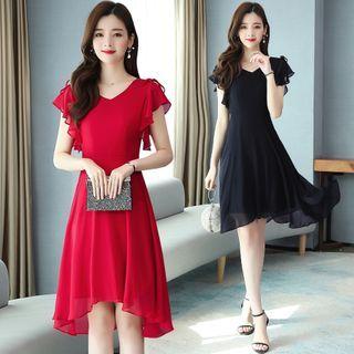 Irregular Hem Cap-sleeve A-line Dress