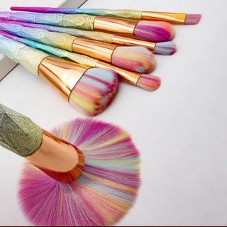 Set Of 7: Gradient Diamond-cut Handle Makeup Brush 7 Pcs - Multicolour - One Size