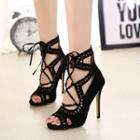 Perforated Lace Up Heel Sandals