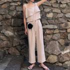 Set: Square-neck Camisole Top + High Waist Wide-leg Pants