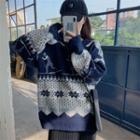 Pattern Loose-fit Sweater Blue - One Size