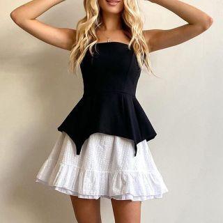 Sleeveless Square-neck Mock-two Piece Layered Mini A-line Dress