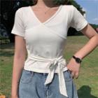 Short-sleeve Wrap V-neck Top