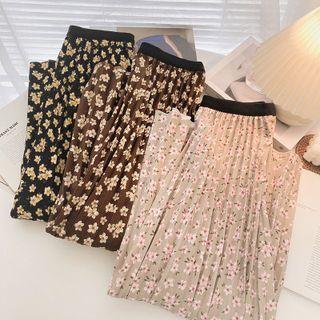 Floral Print High-waist Pleated Skirt