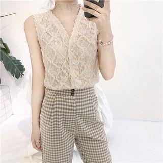Sleeveless V-neck Lace Top Almond - One Size
