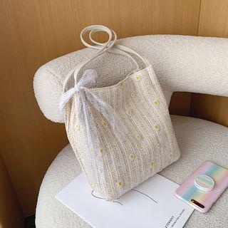 Floral Embroidered Woven Tote Bag As Shown In Figure - One Size
