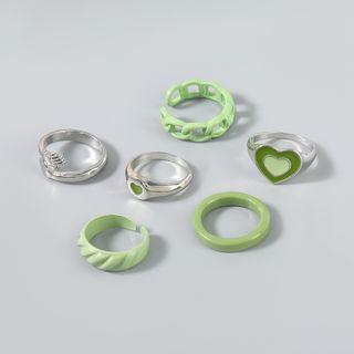 Set Of 6: Heart Ring + Open Ring + Plain Ring