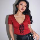 V-neck Lace-up Crop Top