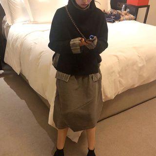 Mock Two-piece Turtleneck Pullover / Long-sleeve Stand Collar Midi Dress