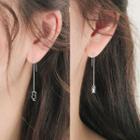 925 Sterling Silver Cat & Fish Bone Dangle Earring 1 Pair - Silver - One Size