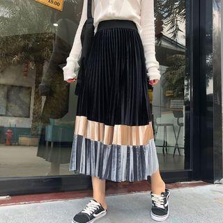 Color Block High-waist Midi A-line Skirt