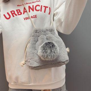 Fleece Pom Pom Bucket Bag