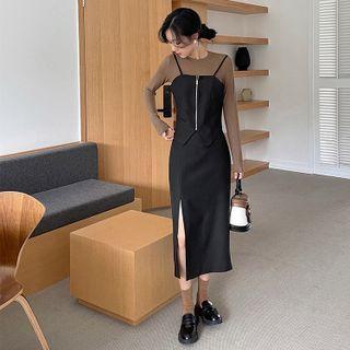 Set: Zip Camisole Top + Slit Midi Pencil Skirt