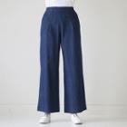 Band-waist Button-detail Wide-leg Jeans Blue - One Size
