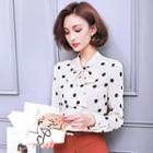 Bow Dotted Long-sleeve Chiffon Blouse
