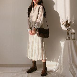 Round Neck Mushroom Pleated Midi Dress