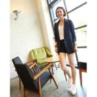 Double-breasted Linen Blend Blazer Navy Blue - S