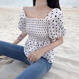 Polka Dot Short-sleeve Top White - One Size