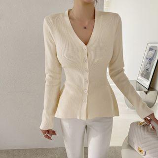 V-neck Rib-knit Peplum Top