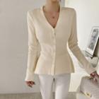 V-neck Rib-knit Peplum Top