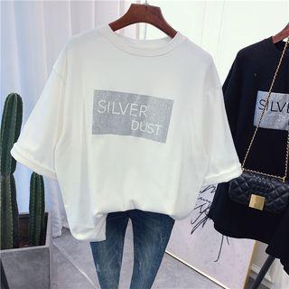 Elbow-sleeve Foil Letter T-shirt