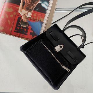 Contrast-panel Flap Handbag With Strap
