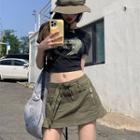 Short-sleeve Wings Print Cropped T-shirt / Mini A-line Skirt