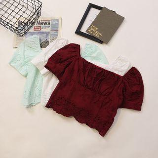 Square-neck Eyelet Cropped Blouse