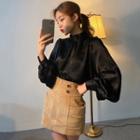 Lantern-sleeve Blouse / Mini Straight-fit Skirt