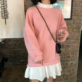Mock-two Long-sleeve Loose-fit Dress As Figure - One Size