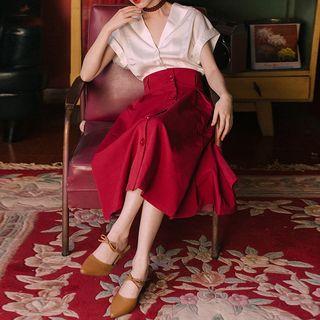 Set: V-neck Blouse + Skirt