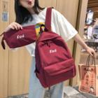 Set: Embroidered Letter Nylon Backpack + Pouch