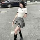 Short-sleeve Heart T-shirt / Pleated Mini A-line Skirt