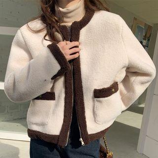 Contrast Trim Pocket-detail Long-sleeve Jacket
