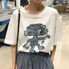 Sequined Robot Elbow-sleeve T-shirt