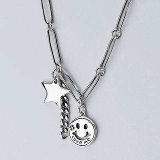 925 Sterling Silver Smiley Star Pendant Necklace S925 Silver - Necklace - One Size