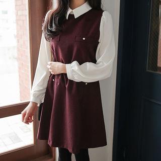 Inset Blouse Wool Blend Flare Dress