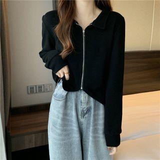 Plain Zip Long-sleeve Top