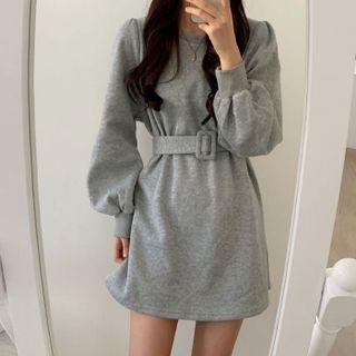 Puff Sleeve Sweat Dress With Belt