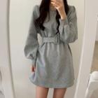 Puff Sleeve Sweat Dress With Belt