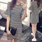 Striped Flared-sleeve Mini T-shirt Dress
