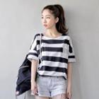 3/4-sleeve Stripe-panel Top