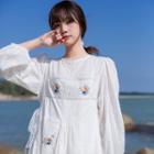 Set: Long-sleeve Midi A-line Dress + Spaghetti Strap Embroidered Midi Dress