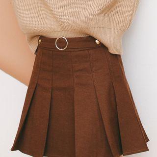 Round Buckle Pleated A-line Skirt