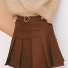 Round Buckle Pleated A-line Skirt