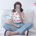 Strawberry Printed Short-sleeve Shirt / Strawberry Printed Pants