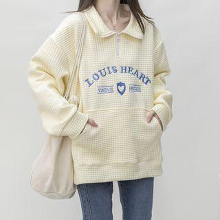 Lettering Half-zip Waffle Sweatshirt