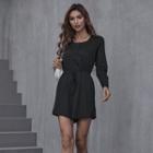 Long-sleeve Henley Drawstring-waist Romper