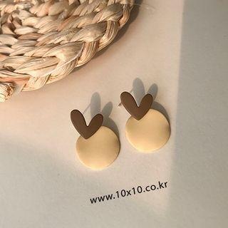Heart & Disc Alloy Earring 1 Pair - Brown & Beige - One Size